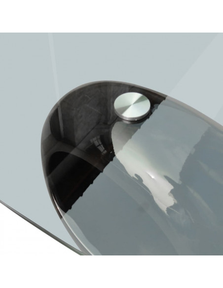 Tavolino da Salotto con Ripiano Ovale in Vetro Nero Lucido