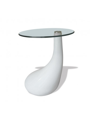 Tavolino da Salotto con Ripiano Ovale in Vetro Bianco Lucido