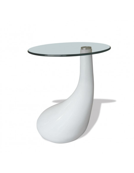 Tavolino da Salotto con Ripiano Ovale in Vetro Bianco Lucido