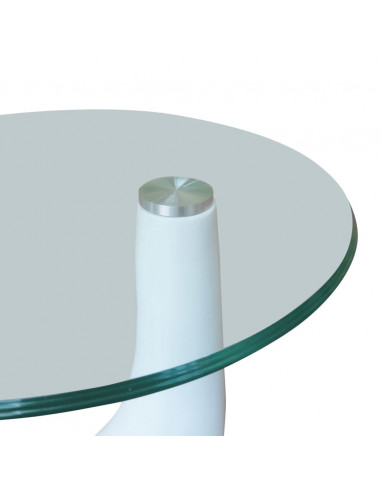 Tavolino da Salotto con Ripiano Ovale in Vetro Bianco Lucido