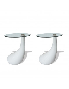 Tavolini da Caffè 2 pz Ripiano Rotondo in Vetro Bianco Lucido 2