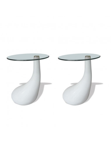Tavolini da Caffè 2 pz Ripiano Rotondo in Vetro Bianco Lucido