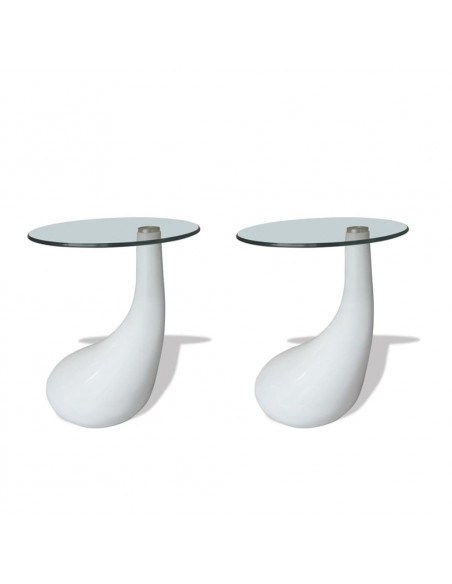 Tavolini da Caffè 2 pz Ripiano Rotondo in Vetro Bianco Lucido