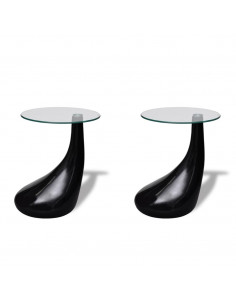Tavolino da Caffè 2 pz Ripiano Rotondo in Vetro Nero Lucido 2
