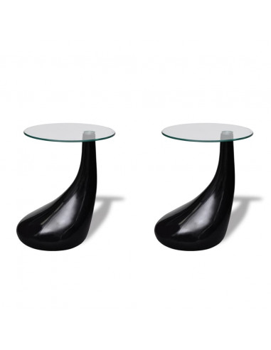 Tavolino da Caffè 2 pz Ripiano Rotondo in Vetro Nero Lucido