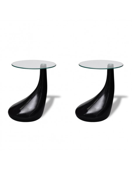 Tavolino da Caffè 2 pz Ripiano Rotondo in Vetro Nero Lucido