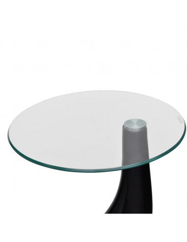Tavolino da Caffè 2 pz Ripiano Rotondo in Vetro Nero Lucido