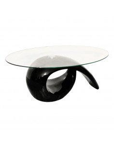Tavolino da Caffè con Ripiano Ovale in Vetro Nero Lucido 2