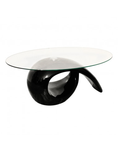 Tavolino da Caffè con Ripiano Ovale in Vetro Nero Lucido