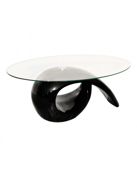 Tavolino da Caffè con Ripiano Ovale in Vetro Nero Lucido
