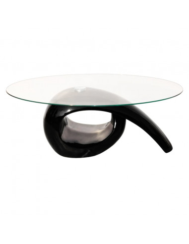 Tavolino da Caffè con Ripiano Ovale in Vetro Nero Lucido