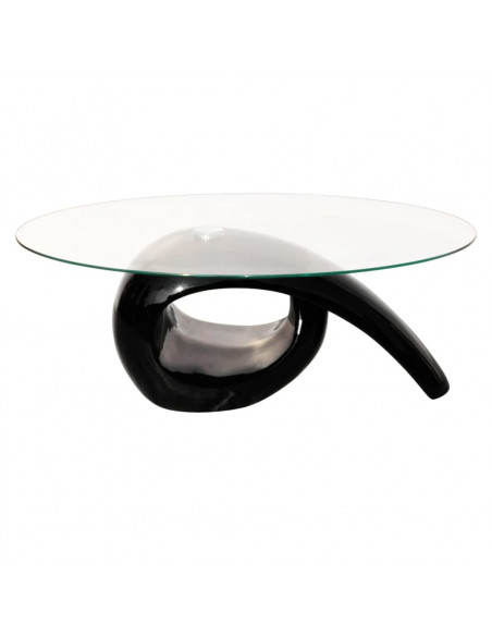 Tavolino da Caffè con Ripiano Ovale in Vetro Nero Lucido