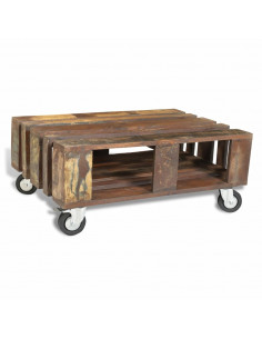 Tavolino da Salotto con 4 Ruote in Legno di Recupero 2