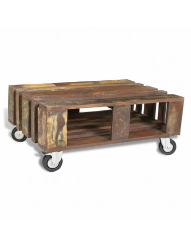 Tavolino da Salotto con 4 Ruote in Legno di Recupero