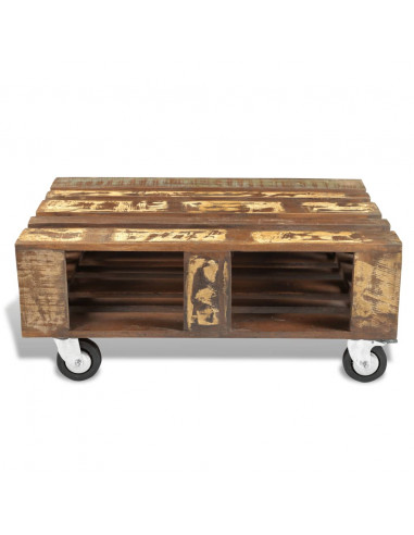 Tavolino da Salotto con 4 Ruote in Legno di Recupero