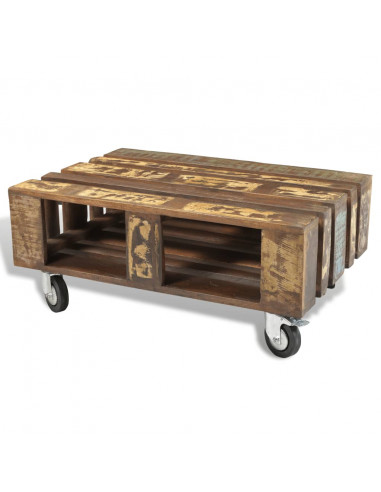 Tavolino da Salotto con 4 Ruote in Legno di Recupero