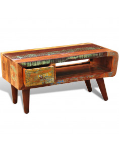 Tavolino con Bordo Curvo 1 Cassetto Legno di Recupero 2