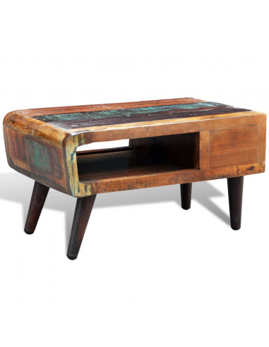 Tavolino con Bordo Curvo 1 Cassetto Legno di Recupero