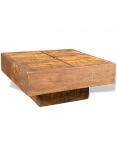 Tavolino da Caffè Marrone Quadrato in Legno Massello di Mango 2