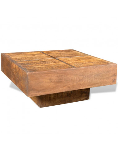 Tavolino da Caffè Marrone Quadrato in Legno Massello di Mango