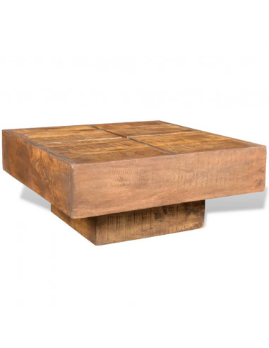 Tavolino da Caffè Marrone Quadrato in Legno Massello di Mango