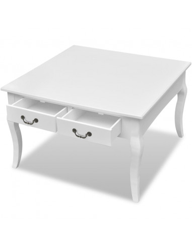 Tavolino da Caffè con 4 Cassetti Bianco