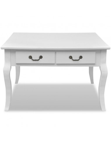 Tavolino da Caffè con 4 Cassetti Bianco