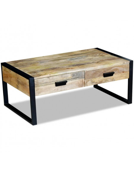 Tavolino da Salotto 2 Cassetti in Massello di Mango 100x60x40cm