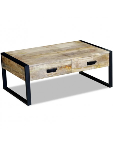 Tavolino da Salotto 2 Cassetti in Massello di Mango 100x60x40cm