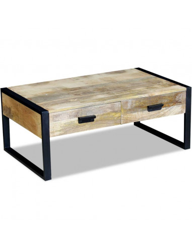 Tavolino da Salotto 2 Cassetti in Massello di Mango 100x60x40cm