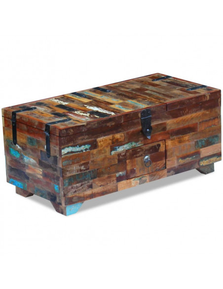 Tavolino da Caffè Baule Legno Massello di Recupero 80x40x35 cm