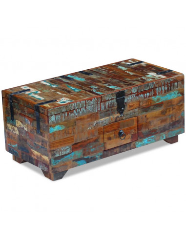 Tavolino da Caffè Baule Legno Massello di Recupero 80x40x35 cm