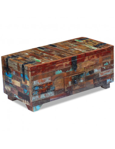 Tavolino da Caffè Baule Legno Massello di Recupero 80x40x35 cm