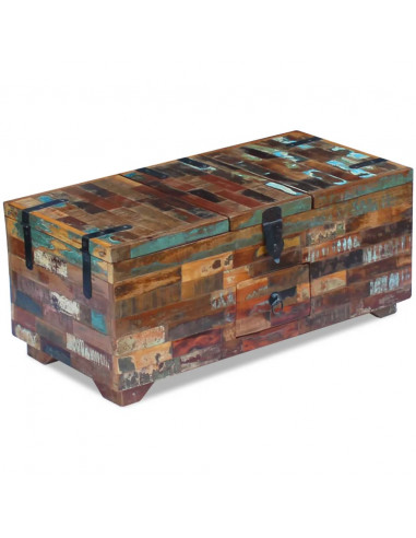 Tavolino da Caffè Baule Legno Massello di Recupero 80x40x35 cm