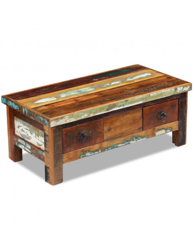 Tavolino da Caffè con Cassetti in Legno Recuperato 90x45x35 cm
