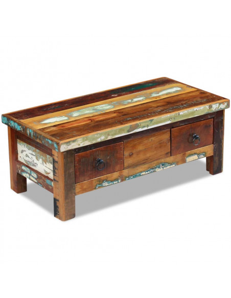 Tavolino da Caffè con Cassetti in Legno Recuperato 90x45x35 cm