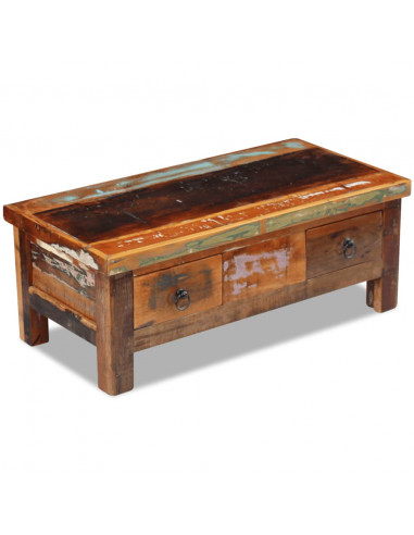 Tavolino da Caffè con Cassetti in Legno Recuperato 90x45x35 cm