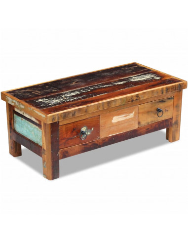 Tavolino da Caffè con Cassetti in Legno Recuperato 90x45x35 cm