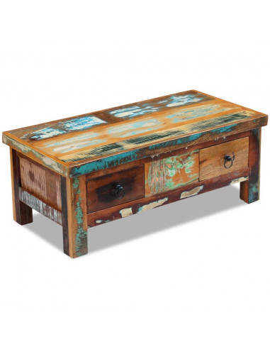 Tavolino da Caffè con Cassetti in Legno Recuperato 90x45x35 cm