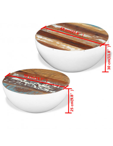 Tavolini da Salotto 2 pz a Forma di Palla in Legno di Recupero