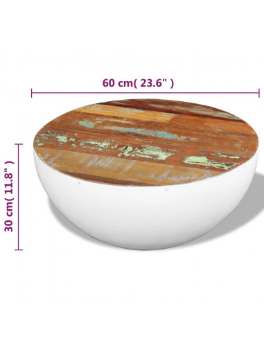 Tavolino da Salotto Forma di Coppa Legno di Recupero 60x60x30cm