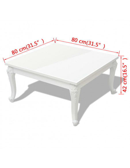 Tavolino da Salotto 80x80x42 cm Lucido Bianco