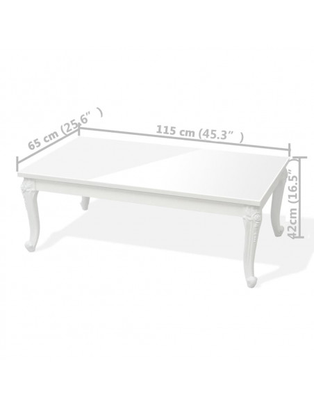 Tavolino da Caffè 115x65x42 cm Bianco Lucido