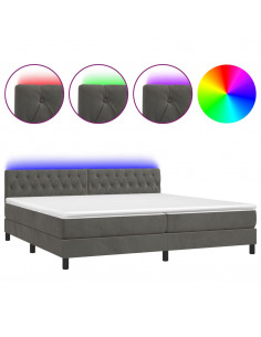 Letto a Molle con Materasso e LED Grigio Scuro 200x200 cm 2