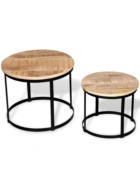Tavolini da Salotto 2 pz Tondi Legno Grezzo di Mango 40cm/50cm