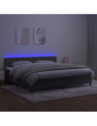 Letto a Molle con Materasso e LED Grigio Scuro 200x200 cm