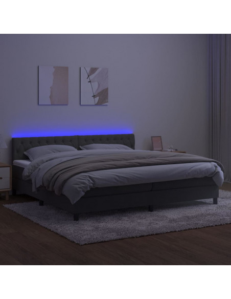 Letto a Molle con Materasso e LED Grigio Scuro 200x200 cm