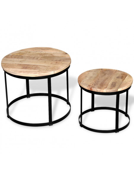 Tavolini da Salotto 2 pz Tondi Legno Grezzo di Mango 40cm/50cm