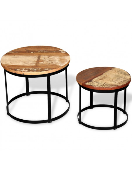 Tavolini da Salotto Tondi Legno Massello di Recupero 40cm/50cm
