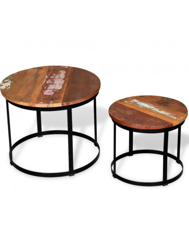 Tavolini da Salotto Tondi Legno Massello di Recupero 40cm/50cm